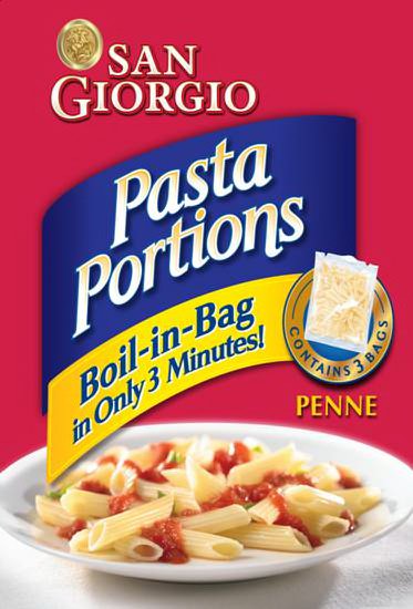 Trademark Logo SAN GIORGIO PASTA PORTIONS BOIL-IN-BAG IN ONLY 3 MINUTES CONTAINS 3 BAGS PENNE