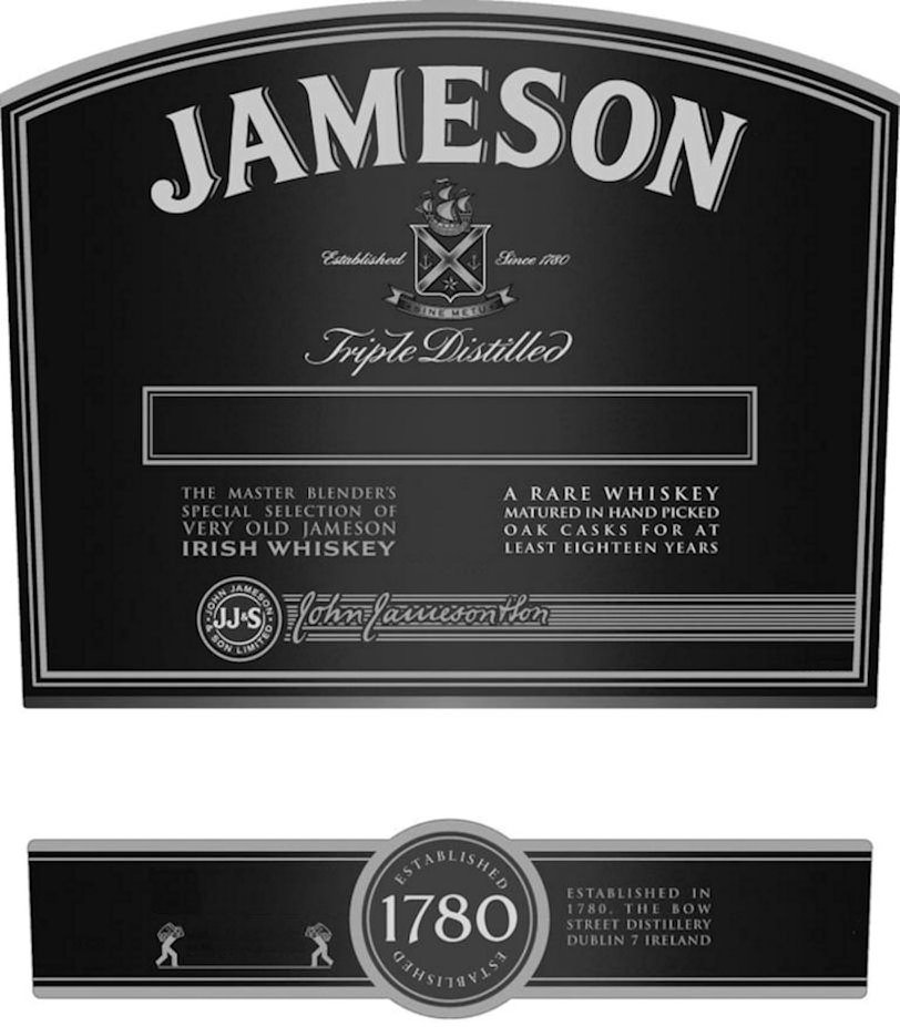  JAMESON X ESTABLISHED SINCE 1780 SINE METU TRIPLE DISTILLED THE MASTER BLENDER'S SPECIAL SELECTION OF VERY OLD JAMESON IRISH WHI