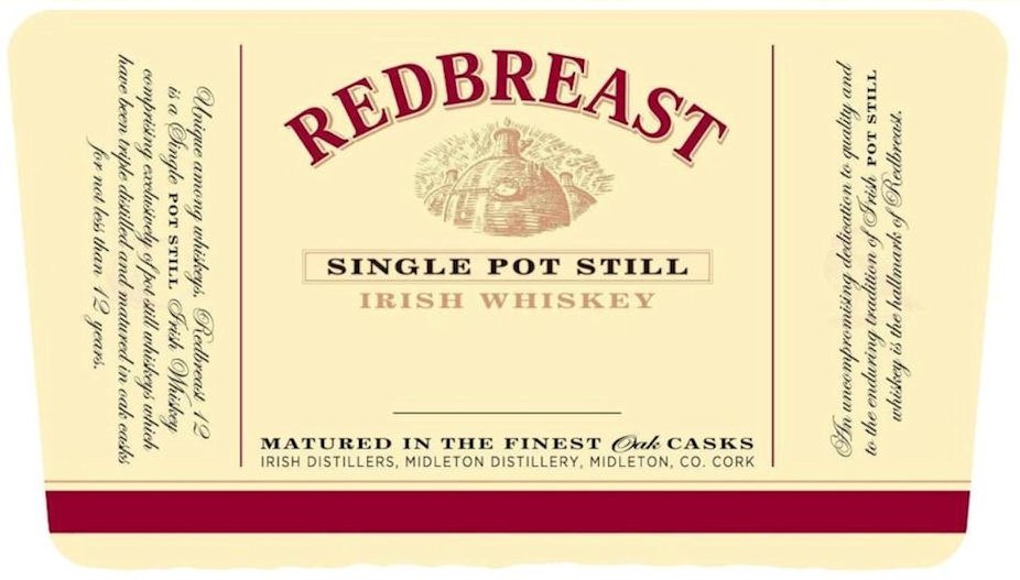  REDBREAST SINGLE POT STILL IRISH WHISKEY MATURED IN THE FINEST OAK CASKS IRISH DISTILLERS, MIDLETON DISTILLERY, MIDLETON, CO. CO