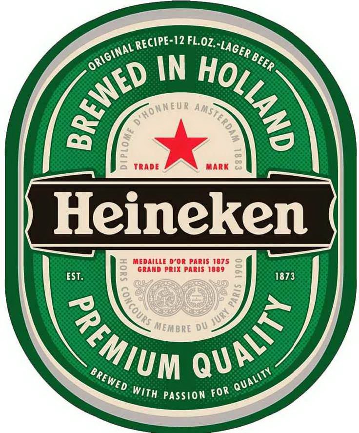  HEINEKEN EST. 1873 ORIGINAL RECIPE 12 FL. OZ. LAGER BEER BREWED IN HOLLAND PREMIUM QUALITY BREWED WITH PASSION FOR QUALITY DIPLO