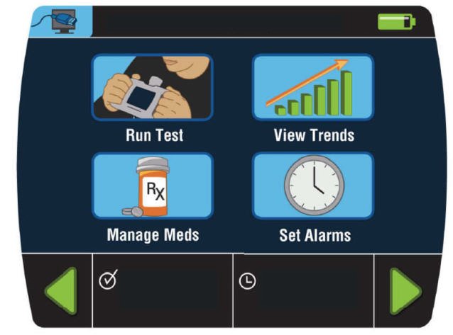 RUN TEST VIEW TRENDS MANAGE MEDS SET ALARMS RX