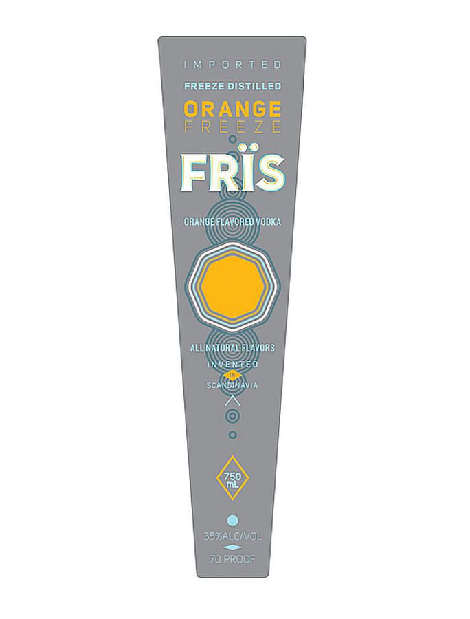  IMPORTED FREEZE DISTILLED ORANGE FREEZE FRÃS ORANGE FLAVORED VODKA ALL NATURAL FLAVORS INVENTED IN SCANDINAVIA