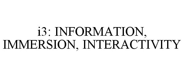 Trademark Logo I3: INFORMATION, IMMERSION, INTERACTIVITY