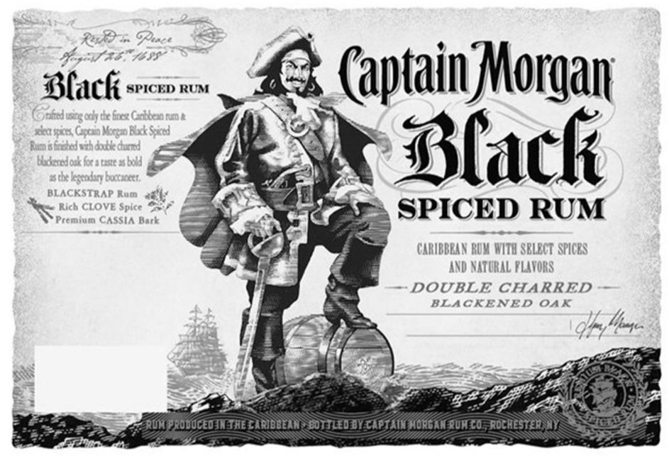  CAPTAIN MORGAN BLACK SPICED RUM DOUBLE CHARRED BLACKENED OAK RESTED IN PEACE AUGUST 26 1688 BLACK SPICED RUM CRAFTED USING ONLY 