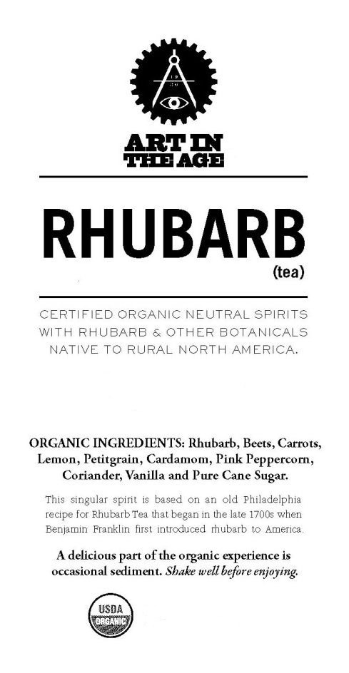 Trademark Logo 19 36 ART IN THE AGE RHUBARB (TEA) CERTIFIED ORGANIC NEUTRAL SPIRITS WITH RHUBARB &amp; OTHER BOTANICALS NATIVE TO RURAL NORTH A