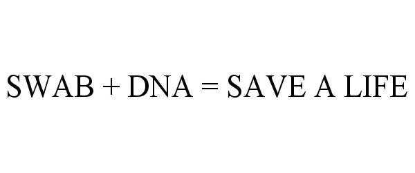 Trademark Logo SWAB + DNA = SAVE A LIFE
