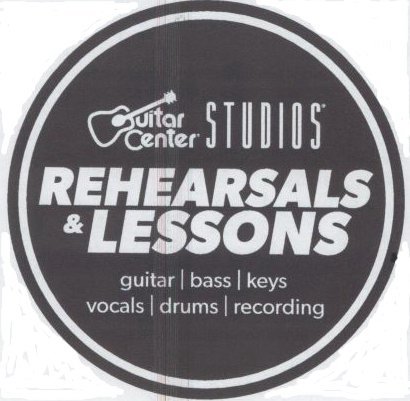 Trademark Logo GUITAR CENTER STUDIOS REHEARSALS &amp; LESSONS GUITAR BASS KEYS VOCALS DRUMS RECORDING