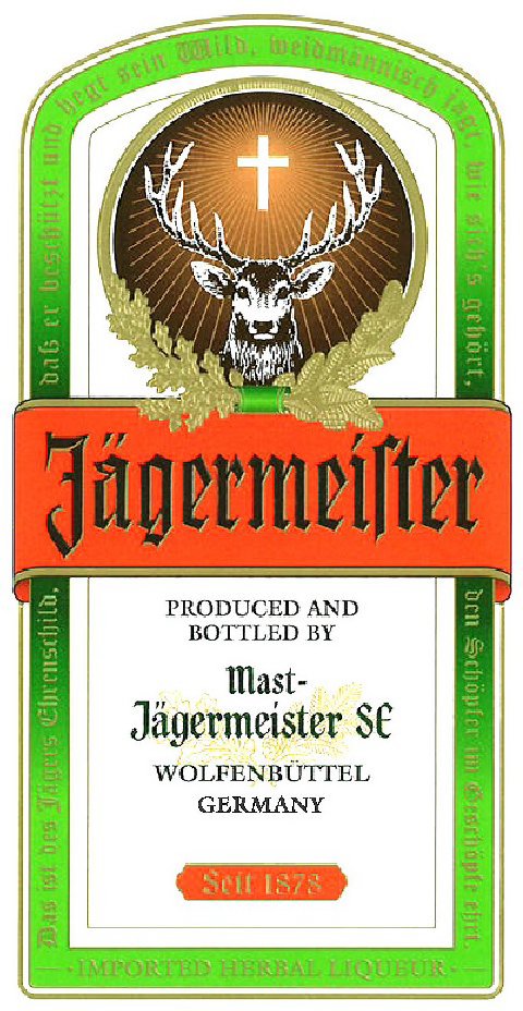  JÃGERMEISTER PRODUCED AND BOTTLED BY MAST-JÃGERMEISTER SE WOLFENBÃTTEL GERMANY SEIT 1878