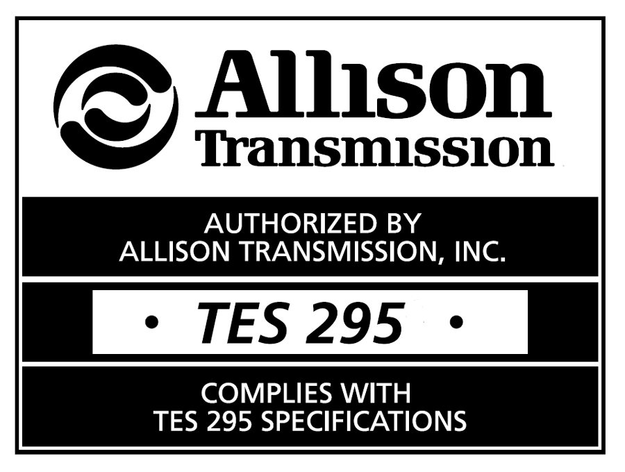 Trademark Logo ALLISON TRANSMISSION AUTHORIZED BY ALLISON TRANSMISSION, INC. · TES 295 · COMPLIES WITH TES 295 SPECIFICATIONS