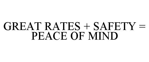 Trademark Logo GREAT RATES + SAFETY = PEACE OF MIND