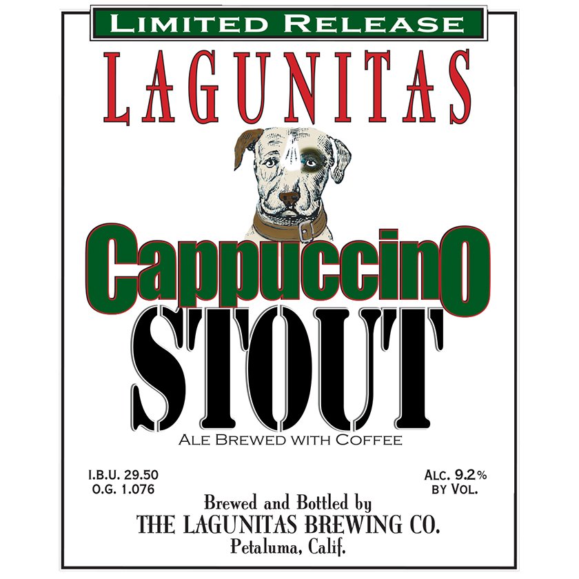 Trademark Logo LIMITED RELEASE LAGUNITAS CAPPUCCINO STOUT ALE BREWED WITH COFFEE I.B.U. 29.50 O.G. 1.076 ALC. 9.2% BY VOL. BREWED AND BOTTLED B