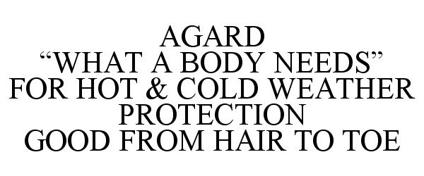  AGARD "WHAT A BODY NEEDS" FOR HOT &amp; COLD WEATHER PROTECTION GOOD FROM HAIR TO TOE