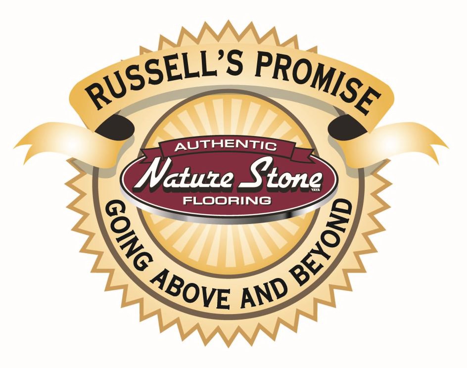 Trademark Logo RUSSELL'S PROMISE AUTHENTIC NATURE STONE FLOORING YAYA GOING ABOVE AND BEYOND