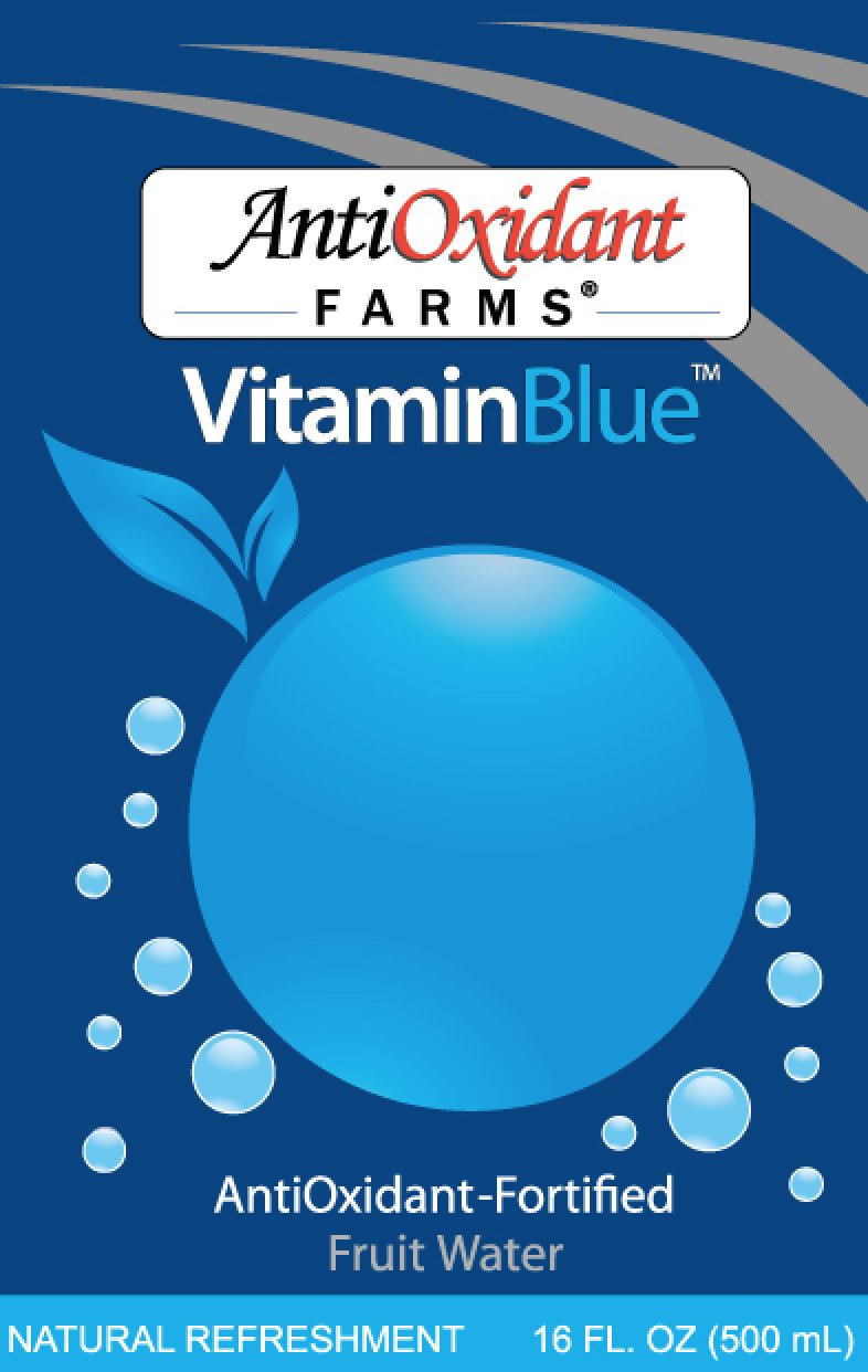  ANTIOXIDANT FARMS, VITAMIN BLUE, ANTIOXIDANT, ANTIOXIDANT FORTIFIED FRUIT WATER, NATURAL REFRESHMENT, 16 FL OZ (500ML)