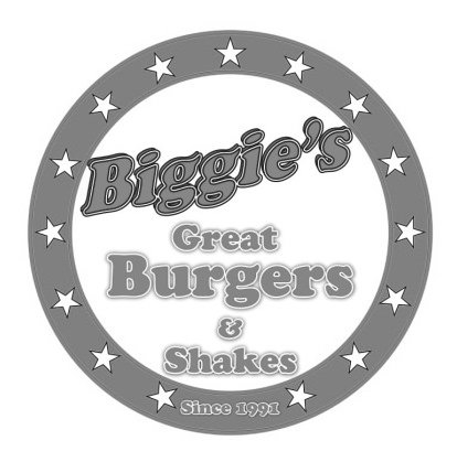 Trademark Logo BIGGIE'S GREAT BURGERS &amp; SHAKES SINCE 1991