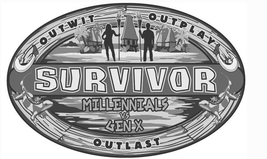 Trademark Logo SURVIVOR OUTWIT OUTPLAY OUTLAST MILLENNIALS VS GEN X