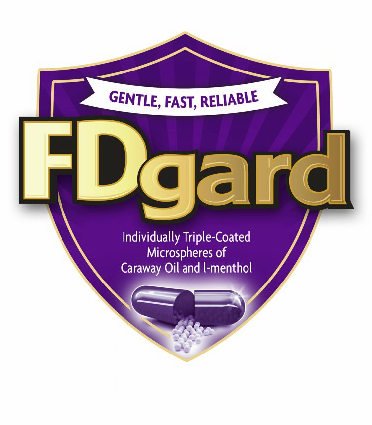 Trademark Logo FDGARD GENTLE, FAST, RELIABLE INDIVIDUALLY TRIPLE-COATED MICROSPHERES OF CARAWAY OIL AND I-MENTHOL