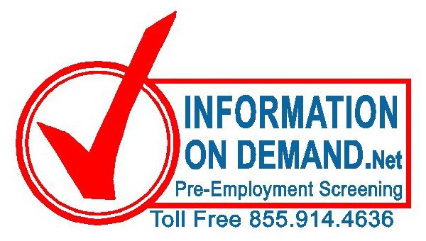 Trademark Logo INFORMATION ON DEMAND.NET PRE-EMPLOYMENT SCREENING TOLL FREE 855.914.4636