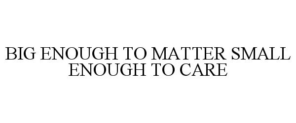 Trademark Logo BIG ENOUGH TO MATTER SMALL ENOUGH TO CARE
