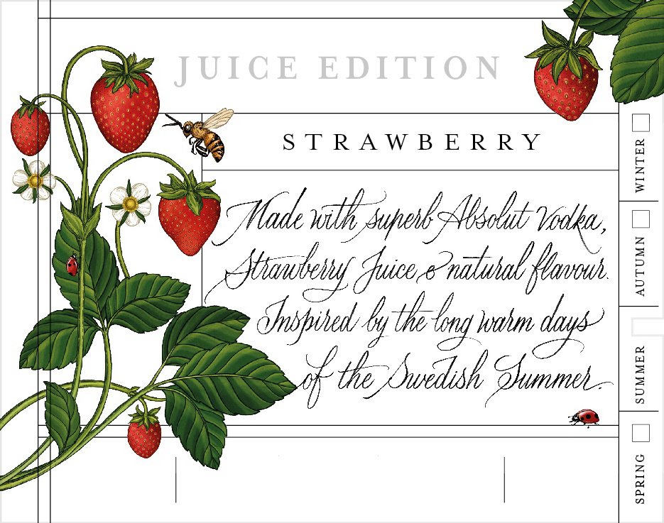 Trademark Logo JUICE EDITION STRAWBERRY MADE WITH SUPERB ABSOLUT VODKA, STRAWBERRY JUICE & NATURAL FLAVOUR. INSPIRED BY THE LONG WARM DAYS OF THE SWEDISH SUMMER. SPRING SUMMER AUTUMN WINTER