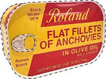  ROLAND FLAT FILLETS OF ANCHOVIES IN OLIVE OIL WILD CAUGHT STORE UNDER 60Â°F ROTATE STOCK NET WT.28 OZ. (1LB. 12OZ.) 794G