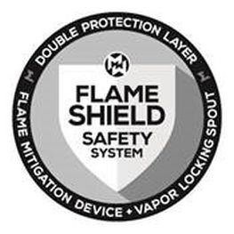 Trademark Logo DOUBLE PROTECTION LAYER MW FLAME MITIGATION DEVICE VAPOR LOCKING SPOUT FLAME SHIELD SAFETY SYSTEM