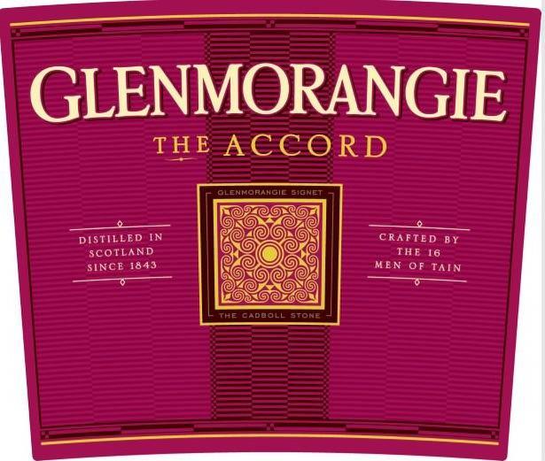 Trademark Logo GLENMORANGIE THE ACCORD DISTILLED IN SCOTLAND SINCE 1843 GLENMORANGIE SIGNET THE CADBOLL STONE CRAFTED BY THE 16 MEN OF TAIN