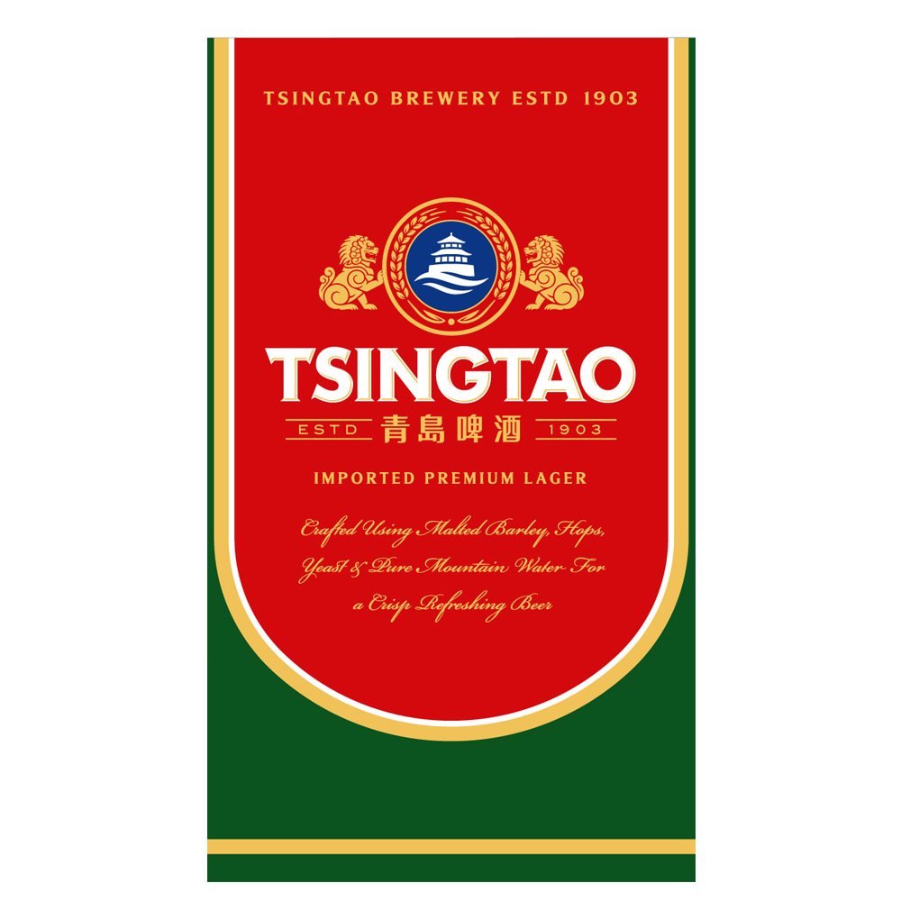  TSINGTAO ESTD 1903 TSINGTAO BREWERY ESTD 1903 IMPORTED PREMIUM LAGER CRAFTED USING MALTED BARLEY, HOPS, YEAST &amp; PURE MOUNTAI