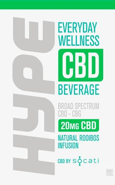 Trademark Logo HYPE EVERYDAY WELLNESS CBD BEVERAGE BROAD SPECTRUM CBD-CBG 20MG CBD NATURAL ROOIBOS INFUSION CBD BY SOCATI ND THC