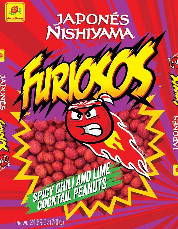  DE LA ROSA JAPONÉS NISHIYAMA FURIOSOS SPICY CHILI AND LIME COCKTAIL PEANUTS NET WT. 24.69 OZ (700G)