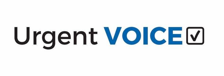 Trademark Logo THE WORD "URGENT" IN BLACK TITLE CASE FOLLOWED BY THE WORD "VOICE" IN BLUE UPPER CASE