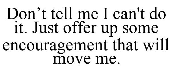  DON'T TELL ME I CAN'T DO IT. JUST OFFER UP SOME ENCOURAGEMENT THAT WILL MOVE ME.