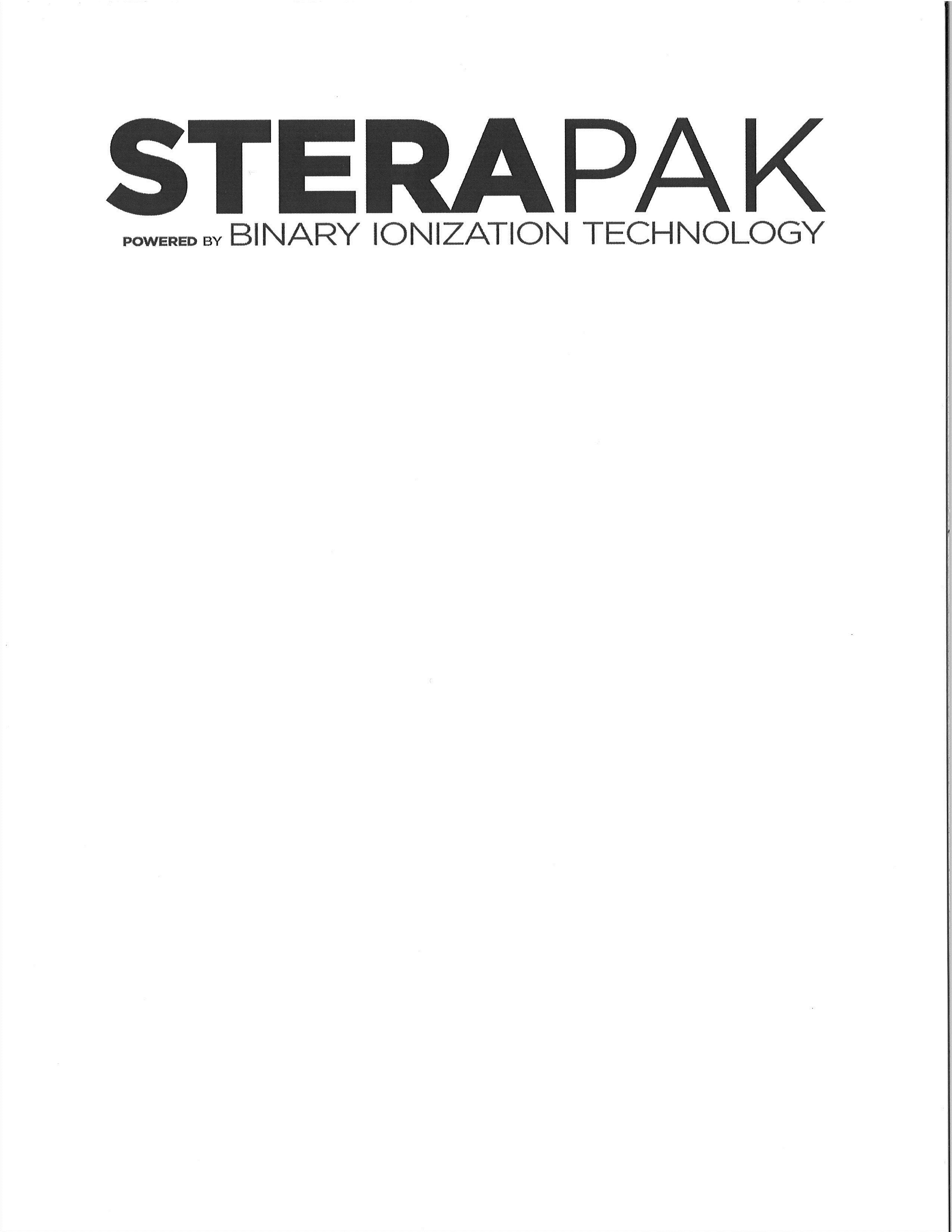  STERAPAK POWERED BY BINARY IONIZATION TECHNOLOGY