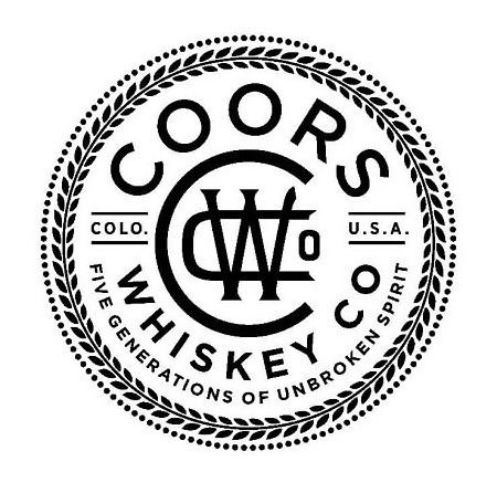 Trademark Logo COORS WHISKEY CO COLO. U.S.A. CWCO FIVE GENERATIONS OF UNBROKEN SPIRIT