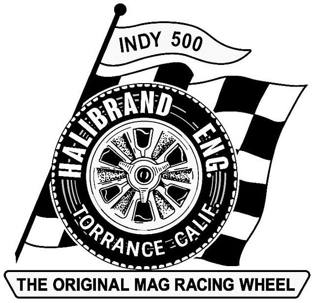 Trademark Logo INDY 500 HALIBRAND ENG. TORRANCE CALIF. THE ORIGINAL MAG RACING WHEEL