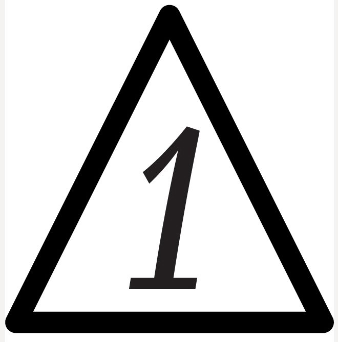  AN OUTLINED TRIANGLE WITH THE NUMBER ONE INSIDE THE TRIANGLE. THIS IMAGE IS REPRESENTS HOW GOLFERS MARK A SCORECARD TO INDICATE A 