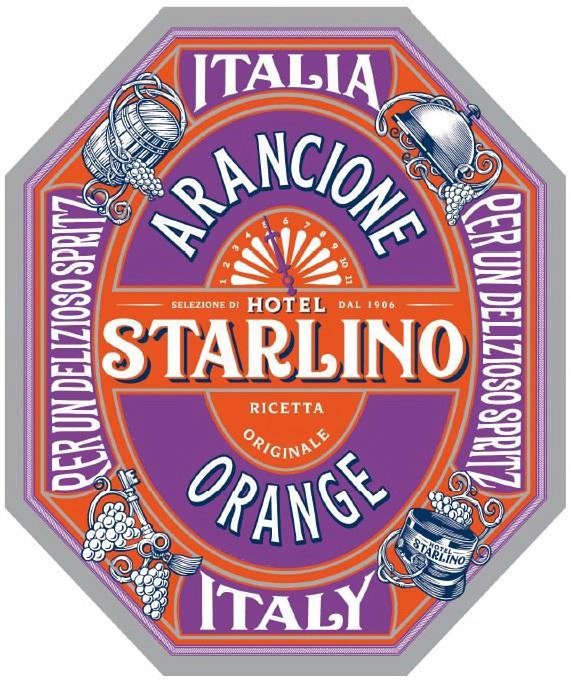 Trademark Logo HOTEL STARLINO SELEZIONE DI DAL 1906 1 2 3 4 5 6 7 8 9 10 11 RICETTA ORIGINALE ITALIA ARANCIONE ORANGE ITALY PER UN DELIZIOSO SPRITZ