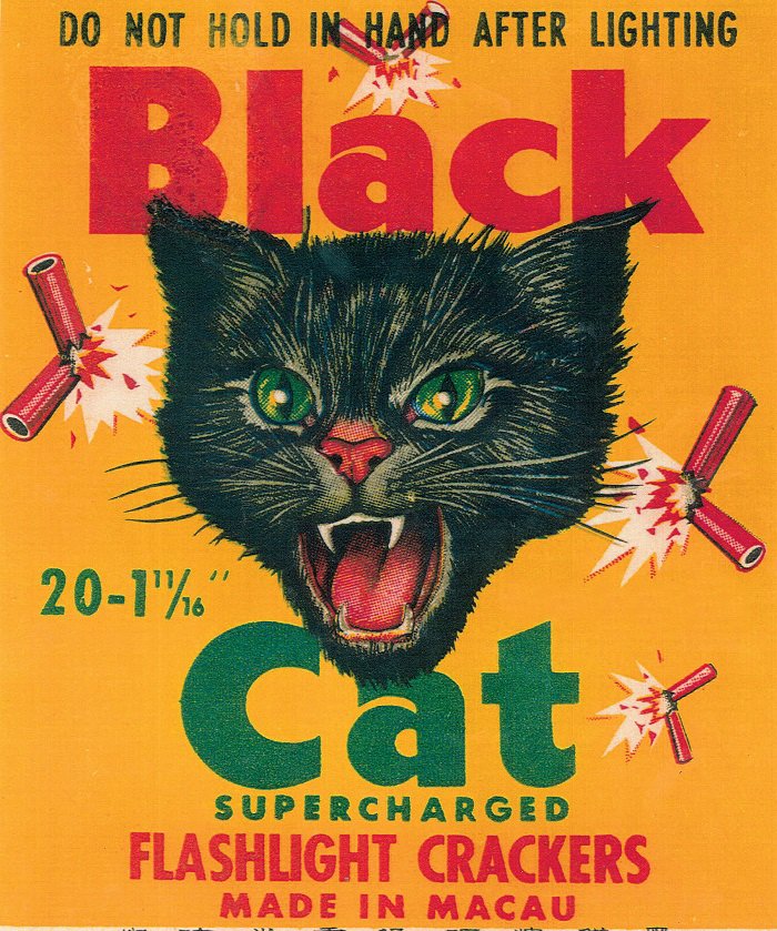  &quot;BLACK CAT&quot; &quot;DO NOT HOLD IN HAND AFTER LIGHTING&quot; &quot;20-1 11/16&quot;&quot; &quot;SUPERCHARGED&quot; &quot;FLASHLIGHT CRACKERS&quot; &quot;MADE IN MACAU&quot;