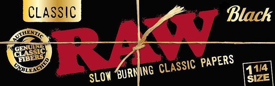Trademark Logo RAW CLASSIC BLACK SLOW BURNING CLASSIC PAPERS AUTHENTIC UNBLEACHED GENUINE CLASSIC FIBERS 1 1/4 SIZE