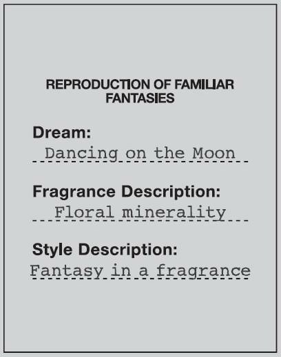  REPRODUCTION OF FAMILIAR FANTASIES DREAM: DANCING ON THE MOON FRAGRANCE DESCRIPTION: FLORAL MINERALITY STYLE DESCRIPTION: FANTASY 