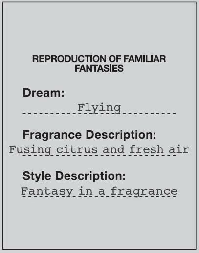  REPRODUCTION OF FAMILIAR FANTASIES DREAM: FLYING FRAGRANCE DESCRIPTION: FUSING CITRUS AND FRESH AIR, STYLE DESCRIPTION: FANTASY IN