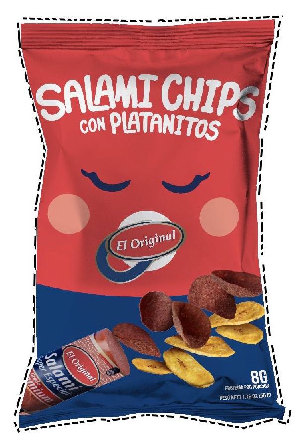  SALAMI CHIPS CON PLATANITOS EL ORIGINAL EL ORIGINAL SALAMI SUPER ESPECIAL GRADO PREMIUM 8G PROTEINA POR PORCION PESO NETO 1.76 OZ 