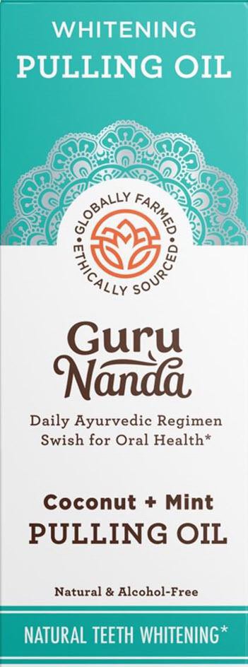 Trademark Logo WHITENING PULLING OIL GLOBALLY FARMED ETHICALLY SOURCED GURU NANDA DAILY AYURVEDIC REGIMEN SWISH FOR ORAL HEALTH* COCONUT + MINT P