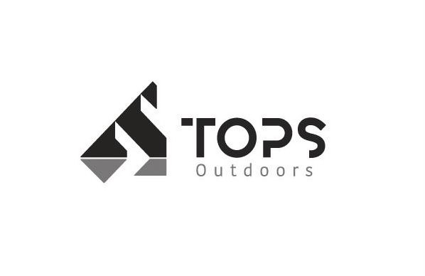  TOPS OUTDOORS INCLUDES A DESIGN ON THE LEFT , THE DESIGN MAIN BODY IS A SLANTED T SHAPE WITH A DARK GREY COLOR SHADE UNDERNEATH , 